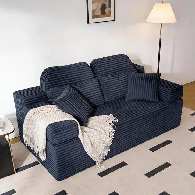 Alt view image 2 of 7 - 71" High Backrest Sofa for Small Spaces, Compressed Corduroy Couch with Deep Seating for Living Room, Bedroom, Gray