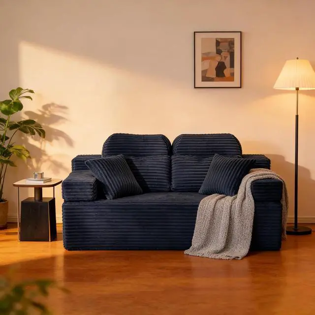 Alt view image 5 of 7 - 71" High Backrest Sofa for Small Spaces, Compressed Corduroy Couch with Deep Seating for Living Room, Bedroom, Gray
