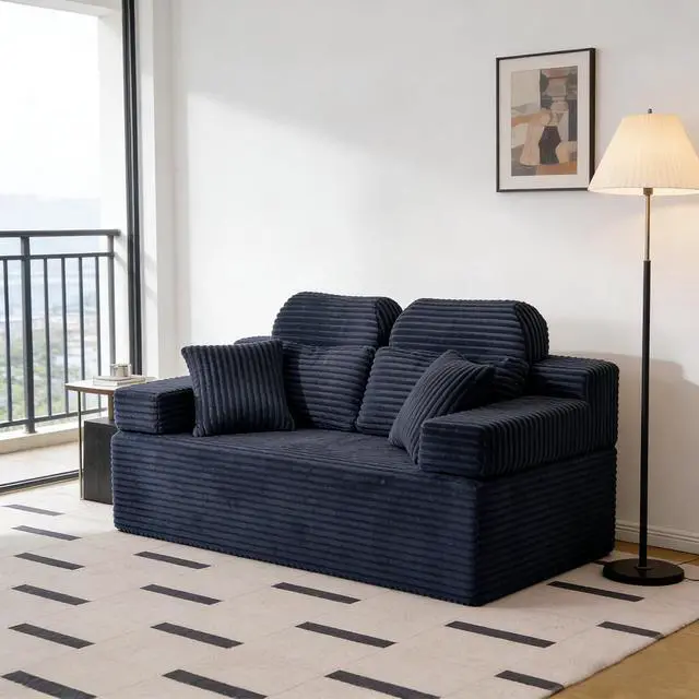 Alt view image 7 of 7 - 71" High Backrest Sofa for Small Spaces, Compressed Corduroy Couch with Deep Seating for Living Room, Bedroom, Gray