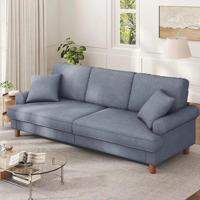 Main image of 87" Sofa Couch, Comfy Extra Deep Seat 3 Seater Couch for Living Room with Soft Upholstered Round Arms, Free 2 Pillows, Gray