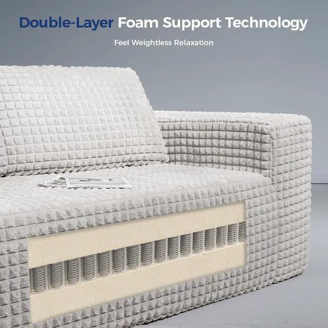 Alt view image 6 of 7 - 101" Couch for Living Room Furniture Diamond Boneless Sofa with 31-inch Extra Deep Seat, No Assembly, Beige