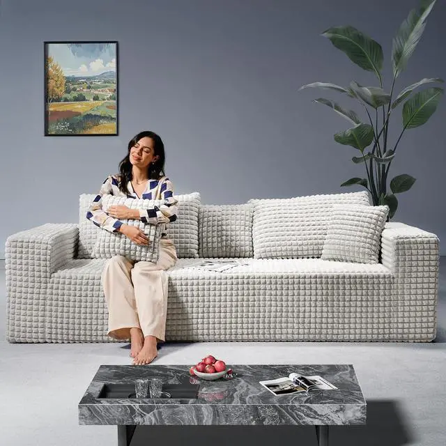 Alt view image 5 of 7 - 101" Couch for Living Room Furniture Diamond Boneless Sofa with 31-inch Extra Deep Seat, No Assembly, Beige