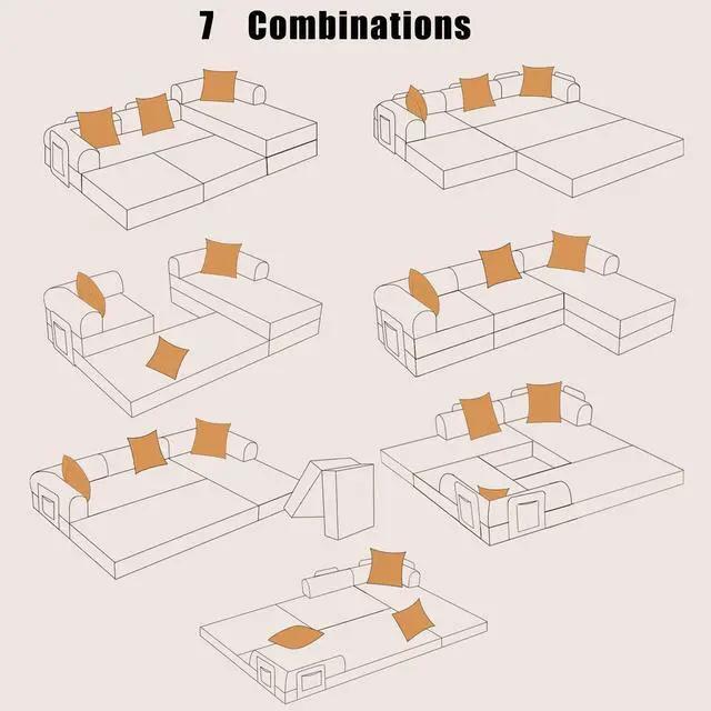 Alt view image 6 of 7 - 108" Modular Sectional Sofa,Futon Convertible Sofa Bed,Oversized Corduroy Boneless Couch for Living Room,Floor Loveseat Sleeper with Pull Out Bed,Free Combination,No Assembly Required (Grey)