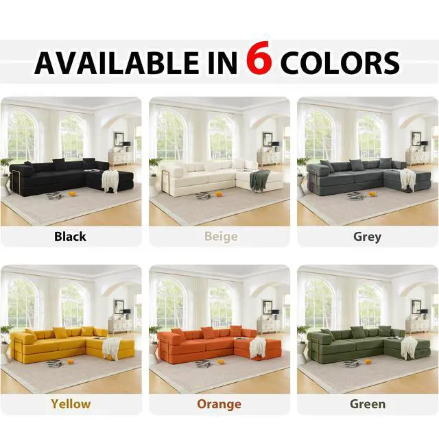 Alt view image 7 of 7 - 108" Modular Sectional Sofa,Futon Convertible Sofa Bed,Oversized Corduroy Boneless Couch for Living Room,Floor Loveseat Sleeper with Pull Out Bed,Free Combination,No Assembly Required (Grey)