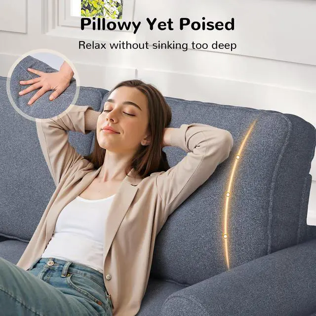 Alt view image 5 of 7 - 87" Sofa Couch, Comfy Extra Deep Seat 3 Seater Couch for Living Room with Soft Upholstered Round Arms, Free 2 Pillows, Gray