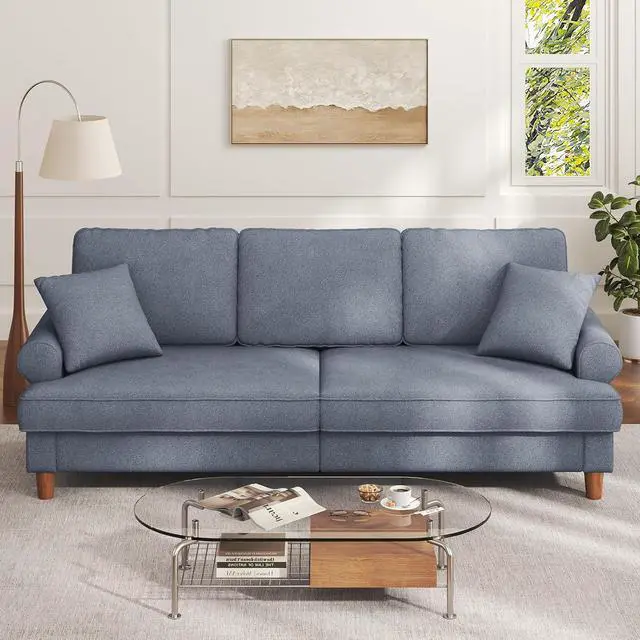 Alt view image 3 of 7 - 87" Sofa Couch, Comfy Extra Deep Seat 3 Seater Couch for Living Room with Soft Upholstered Round Arms, Free 2 Pillows, Gray