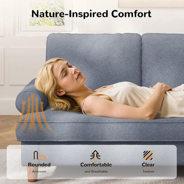 Alt view image 6 of 7 - 87" Sofa Couch, Comfy Extra Deep Seat 3 Seater Couch for Living Room with Soft Upholstered Round Arms, Free 2 Pillows, Gray