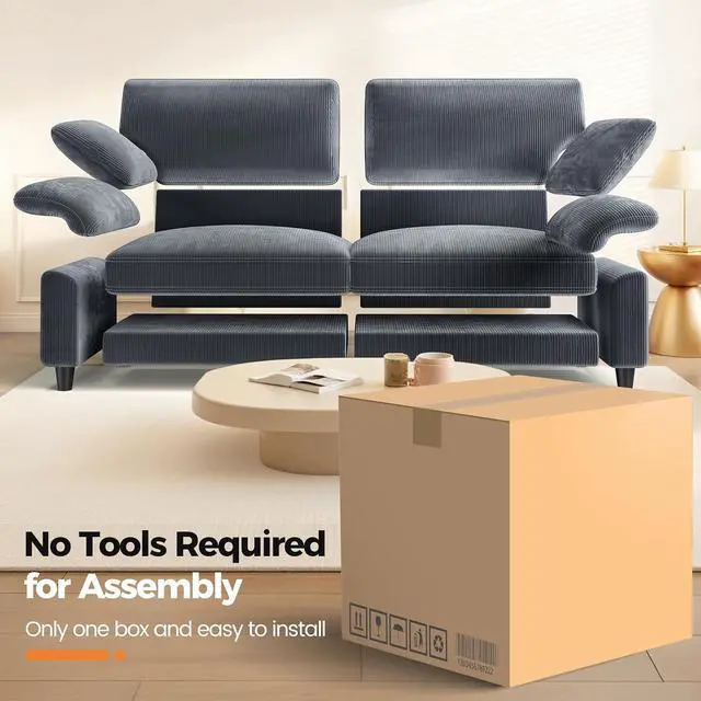 Alt view image 3 of 7 - 87" Sofa Couch, Comfy Extra Deep Seat 3 Seater Couch for Living Room with Soft Upholstered Round Arms, Free 2 Pillows, Gray