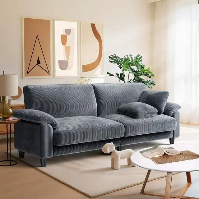 Main image of 87" Sofa Couch, Comfy Extra Deep Seat 3 Seater Couch for Living Room with Soft Upholstered Round Arms, Free 2 Pillows, Gray