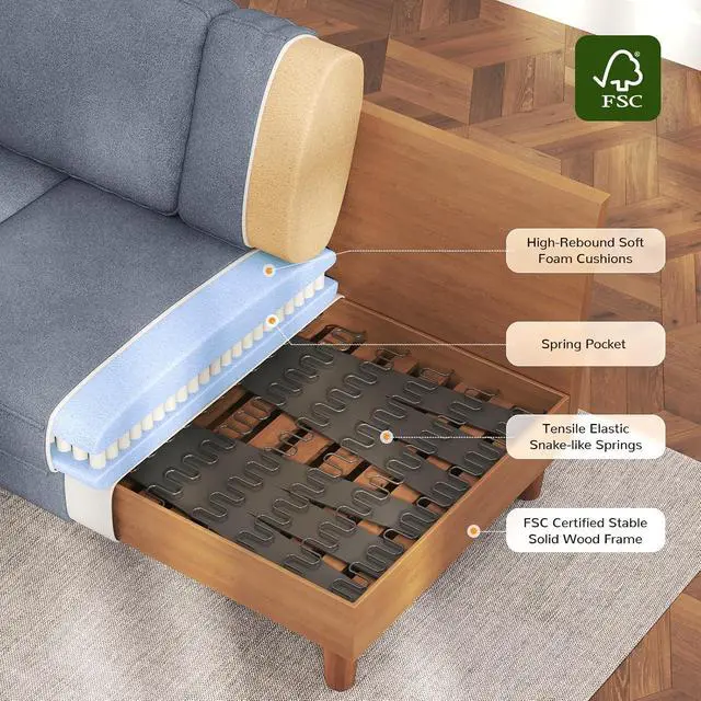 Alt view image 7 of 7 - 87" Sofa Couch, Comfy Extra Deep Seat 3 Seater Couch for Living Room with Soft Upholstered Round Arms, Free 2 Pillows, Gray