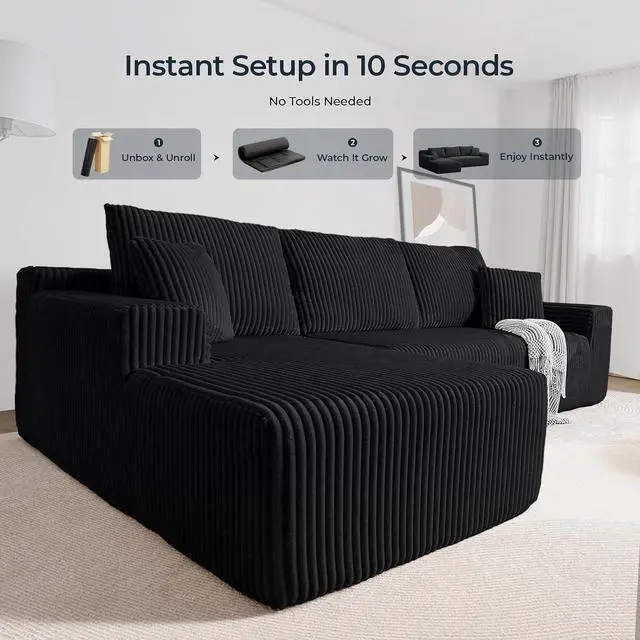 Alt view image 4 of 7 - 105" Cloud Sectional Couch, L-Shaped Modular Sectional Sofa with Deep Seat, Boneless Couches for Living Room Bedroom, Corduroy Upholstery Green, Left Facing Chaise