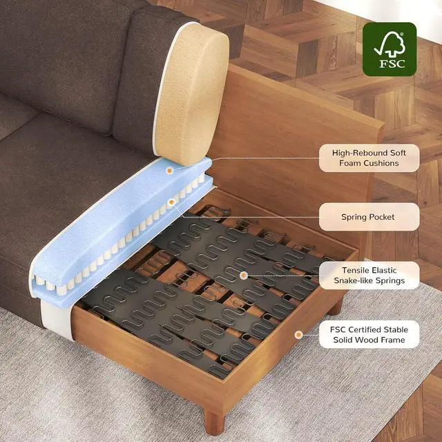 Alt view image 6 of 7 - 87" Sofa Couch, Comfy Extra Deep Seat 3 Seater Couch for Living Room with Soft Upholstered Round Arms, Free 2 Pillows, Brown