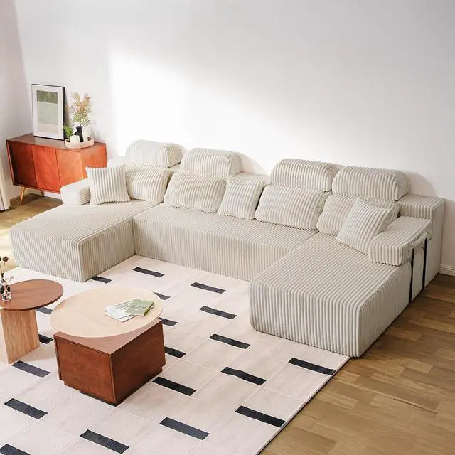 Main image of 141 Cloud Sectional Couch with High Backrest, Convertible U-Shaped Modular Sectional Sofa with Deep Seat, Soft Corduroy Upholstery, Boneless Couches Comfortable for Living Room(Beige)