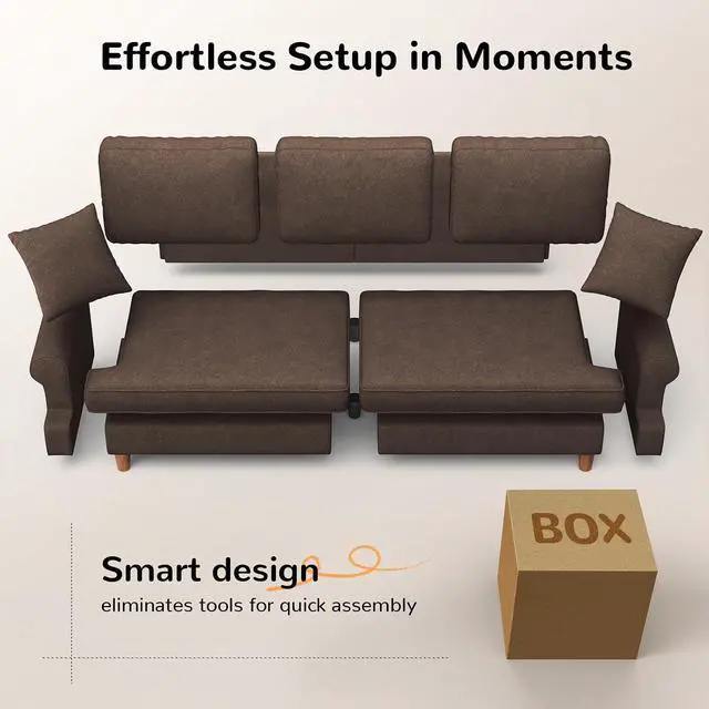 Alt view image 7 of 7 - 87" Sofa Couch, Comfy Extra Deep Seat 3 Seater Couch for Living Room with Soft Upholstered Round Arms, Free 2 Pillows, Brown