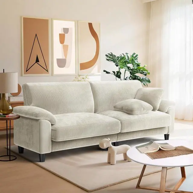 Main image of 87" Sofa Couch, Comfy Extra Deep Seat 3 Seater Couch for Living Room with Soft Upholstered Round Arms, Free 2 Pillows, Beige