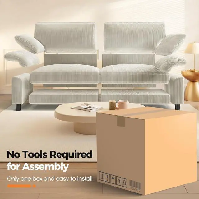 Alt view image 6 of 7 - 87" Sofa Couch, Comfy Extra Deep Seat 3 Seater Couch for Living Room with Soft Upholstered Round Arms, Free 2 Pillows, Beige