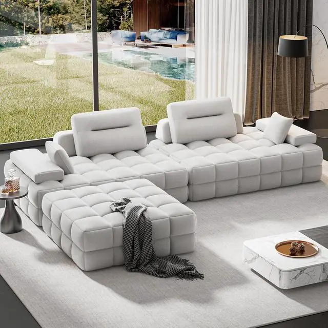 Alt view image 3 of 7 - L Shaped Sectional Sofa 132" with Storage Chaise, Modular Sofa Bed & 6 Pillows, Durable Kid-Friendly Chenille Fabric for Living Room and Apartment