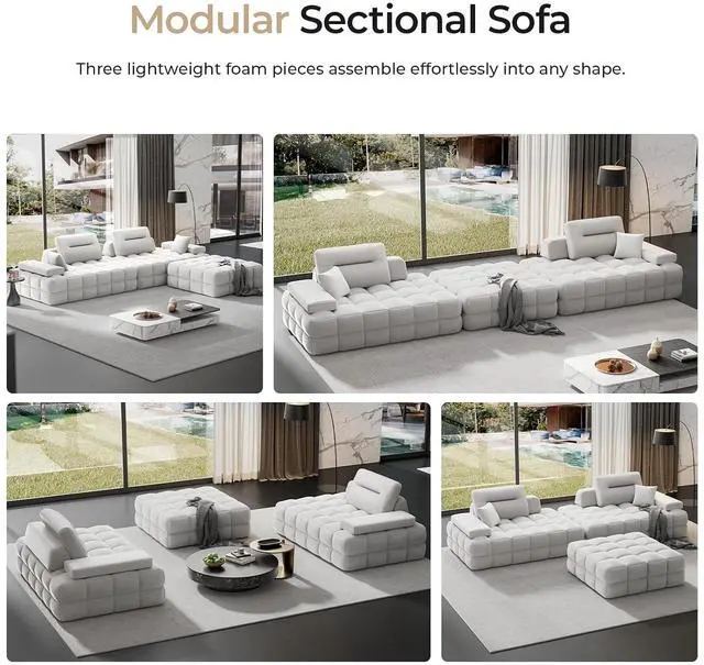 Alt view image 4 of 7 - L Shaped Sectional Sofa 132" with Storage Chaise, Modular Sofa Bed & 6 Pillows, Durable Kid-Friendly Chenille Fabric for Living Room and Apartment
