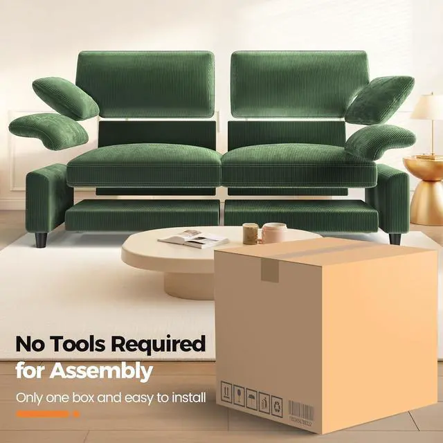 Alt view image 6 of 6 - 83" Corduroy Sofa, Loveseat Sofa with Extra Deep Seat Couches, Comfy Upholstered Couch for Living Room, No Assembly with 2 Pillows, Green