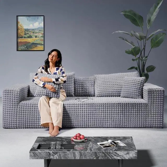 Alt view image 3 of 7 - 101" Couch for Living Room Furniture Diamond Boneless Sofa with 31-inch Extra Deep Seat, No Assembly, Gray