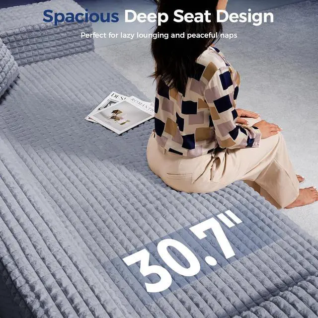 Alt view image 6 of 7 - 101" Couch for Living Room Furniture Diamond Boneless Sofa with 31-inch Extra Deep Seat, No Assembly, Gray
