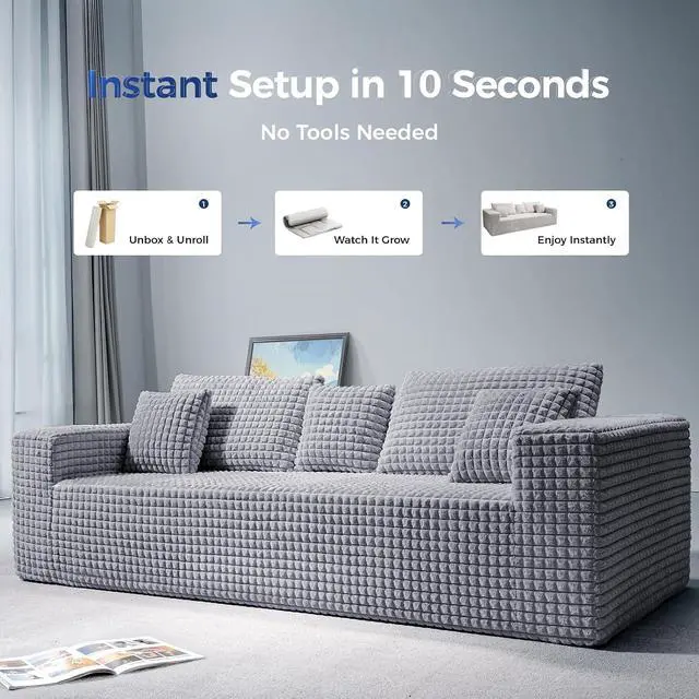 Alt view image 7 of 7 - 101" Couch for Living Room Furniture Diamond Boneless Sofa with 31-inch Extra Deep Seat, No Assembly, Gray