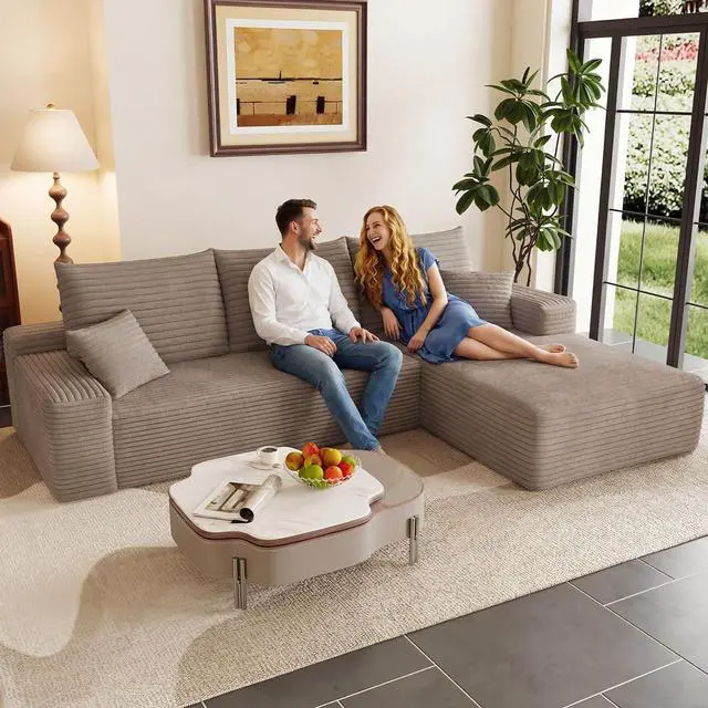 Main image of 95" Cloud Sectional Couch with L-Shape Chaise, Modern Corduroy Boneless Couch for Living Room,Memory Foam Sofa with Deep Seat,No Assembly Required (Camel,Right-Facing Chaise)