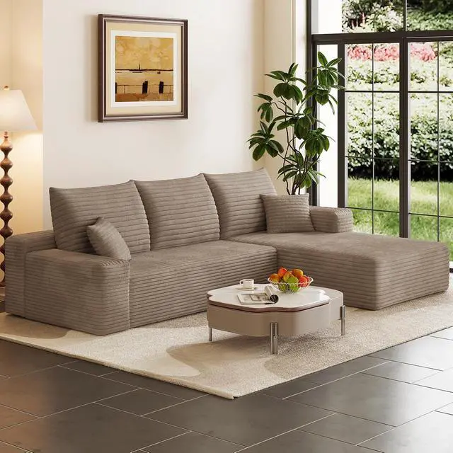 Alt view image 3 of 7 - 95" Cloud Sectional Couch with L-Shape Chaise, Modern Corduroy Boneless Couch for Living Room,Memory Foam Sofa with Deep Seat,No Assembly Required (Camel,Right-Facing Chaise)