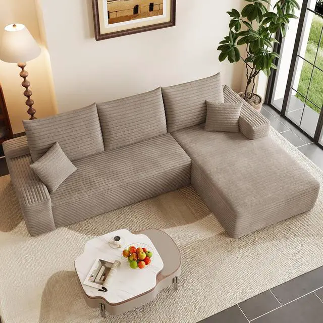 Alt view image 6 of 7 - 95" Cloud Sectional Couch with L-Shape Chaise, Modern Corduroy Boneless Couch for Living Room,Memory Foam Sofa with Deep Seat,No Assembly Required (Camel,Right-Facing Chaise)