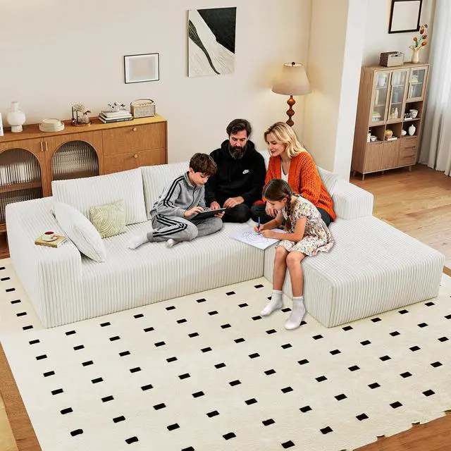 Main image of 96" Cloud Sectional Couch with L-Shape Chaise, Modern Corduroy Boneless Couch for Living Room,Memory Foam Sofa with Deep Seat,No Assembly Required (White,Right-Facing Chaise)