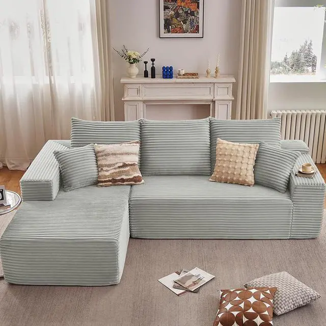 Main image of 107" W Cloud Sectional Couch with L-Shape Chaise, Modern Corduroy Boneless Couch for Living Room,Memory Foam Sofa with Deep Seat,No Assembly Required (Grey,Left-Facing Chaise)