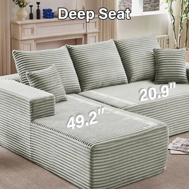 Alt view image 4 of 7 - 107" W Cloud Sectional Couch with L-Shape Chaise, Modern Corduroy Boneless Couch for Living Room,Memory Foam Sofa with Deep Seat,No Assembly Required (Grey,Left-Facing Chaise)
