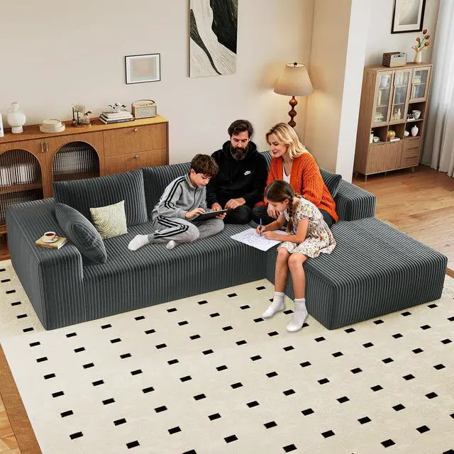 Main image of 96" Cloud Sectional Couch with L-Shape Chaise, Modern Corduroy Boneless Couch for Living Room,Memory Foam Sofa with Deep Seat,No Assembly Required (Grey,Right-Facing Chaise)