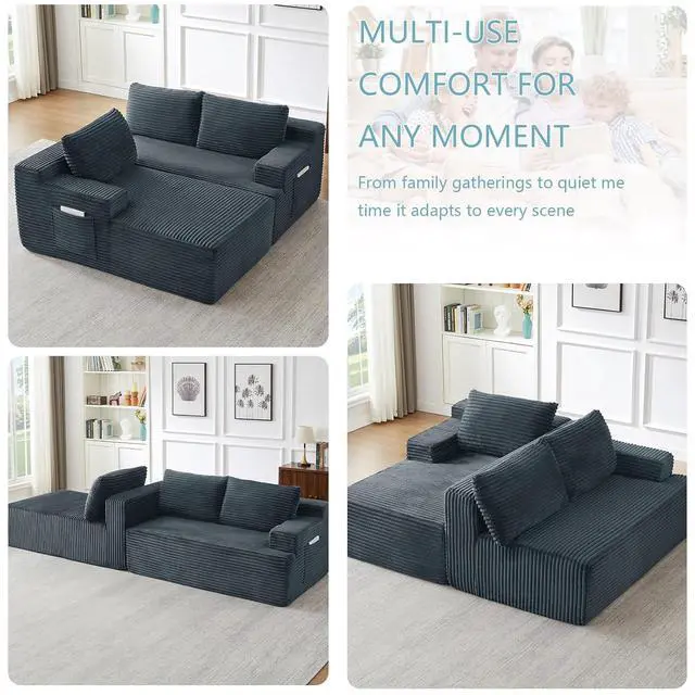 Alt view image 4 of 7 - 96" Cloud Sectional Couch with L-Shape Chaise, Modern Corduroy Boneless Couch for Living Room,Memory Foam Sofa with Deep Seat,No Assembly Required (Dark Gray,Left-Facing Chaise)