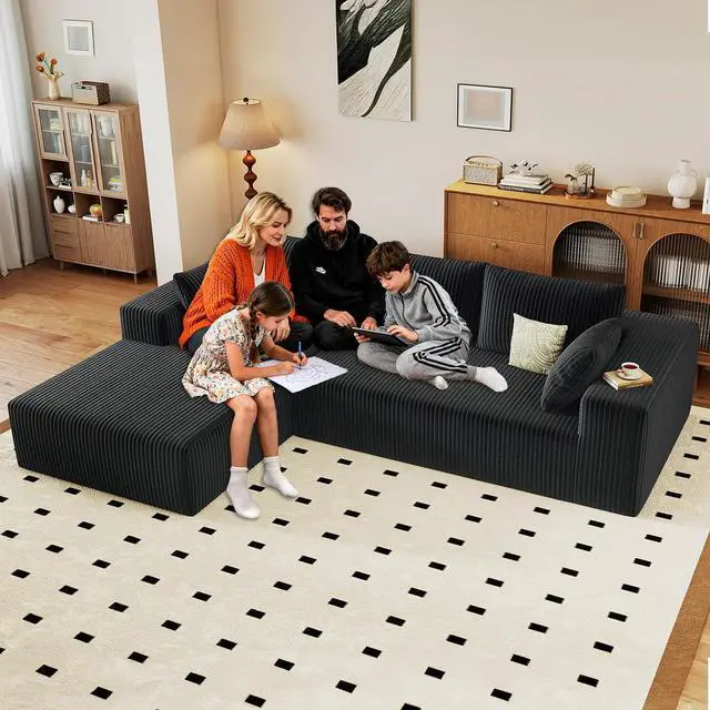 Main image of 96" Cloud Sectional Couch with L-Shape Chaise, Modern Corduroy Boneless Couch for Living Room,Memory Foam Sofa with Deep Seat,No Assembly Required (Black,Left-Facing Chaise)