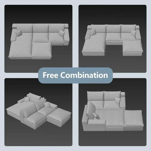 Alt view image 6 of 7 - 107" Cloud Sectional Couch with U-Shaped Chaise,Corduroy Viral Boneless Sofa with Ottoman,Memory Foam Couches in a Box with Deep Seat for Living Room,No Assembly Required (Camel,Left-Facing Chaise)