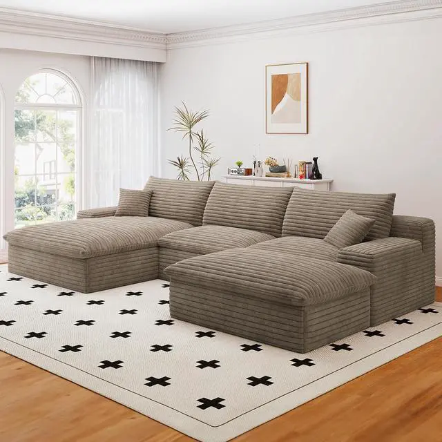 Alt view image 3 of 7 - 107" Cloud Sectional Couch with U-Shaped Chaise,Corduroy Viral Boneless Sofa with Ottoman,Memory Foam Couches in a Box with Deep Seat for Living Room,No Assembly Required (Camel,Left-Facing Chaise)