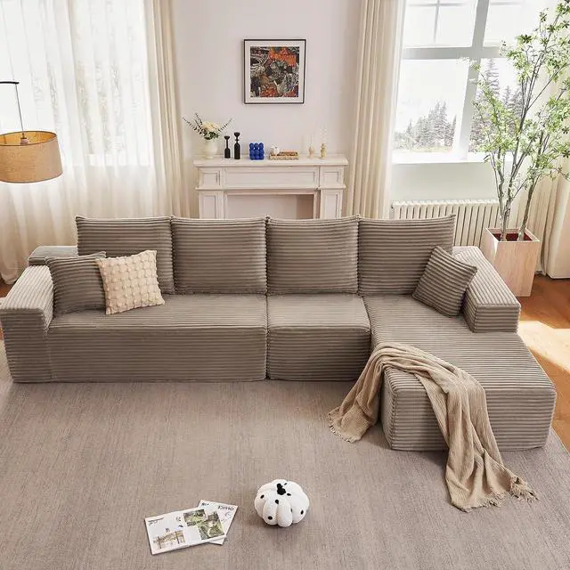 Main image of 135.4" Cloud Sectional Couch with L-Shape Chaise, Modern Corduroy Boneless Couch for Living Room,Memory Foam Sofa with Deep Seat,No Assembly Required (Camel,Right-Facing Chaise)