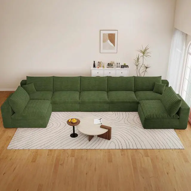 Main image of 165" Oversized Cloud Sectional Couch with U-Shaped Chaise,7-Seater Corduroy Viral Boneless Sofa,Memory Foam Couches in a Box with Deep Seat for Living Room,No Assembly Required, Green