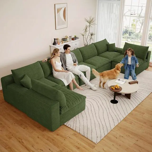 Alt view image 3 of 7 - 165" Oversized Cloud Sectional Couch with U-Shaped Chaise,7-Seater Corduroy Viral Boneless Sofa,Memory Foam Couches in a Box with Deep Seat for Living Room,No Assembly Required, Green