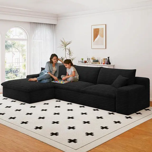 Main image of 107" Cloud Sectional Couch with L-Shape Chaise, Modern Corduroy Viral Boneless Sofa for Living Room,Memory Foam Couches in a Box with Deep Seat,No Assembly Required (Jet Black,Left-Facing Chaise)
