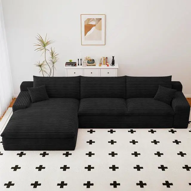 Alt view image 3 of 7 - 107" Cloud Sectional Couch with L-Shape Chaise, Modern Corduroy Viral Boneless Sofa for Living Room,Memory Foam Couches in a Box with Deep Seat,No Assembly Required (Jet Black,Left-Facing Chaise)