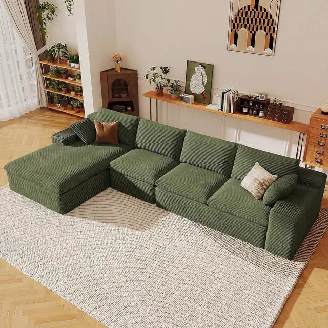 Main image of 136" Cloud Sectional Couch with L-Shape Chaise, Modern Corduroy Viral Boneless Sofa for Living Room,Memory Foam Couches in a Box with Deep Seat,No Assembly Required (Green,Left-Facing Chaise)