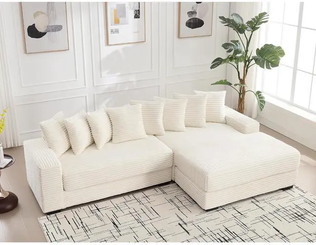 Main image of 111" Modular Sectional Sofa with 8 Pillows, Comfy Corduroy Cloud Couch with Chaise, L-Shaped Modern 3-Seater Sofa for Living Room & Apartment (Beige, Right-Facing Chaise)