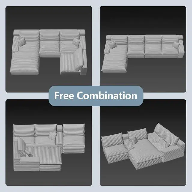 Alt view image 6 of 7 - 136" Cloud Sectional Couch with L-Shape Chaise, Modern Corduroy Viral Boneless Sofa for Living Room,Memory Foam Couches in a Box with Deep Seat,No Assembly Required (Green,Left-Facing Chaise)