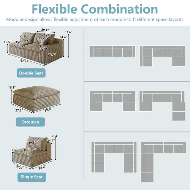 Alt view image 2 of 7 - 136" Oversized Cloud Sectional Couch with L-Shaped Chaise,5-Seater Corduroy Viral Boneless Sofa,Memory Foam Couches in a Box with Deep Seat for Living Room,No Assembly Required,Camel