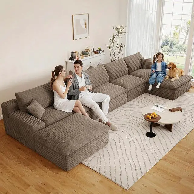 Main image of 165" Oversized Cloud Sectional Couch with U-Shaped Chaise,5-Seater Corduroy Viral Boneless Sofa with Ottoman,Memory Foam Couches in a Box with Deep Seat for Living Room,No Assembly Required, Camel