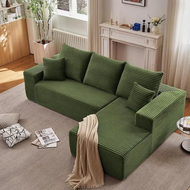 Main image of 107" W Cloud Sectional Couch with L-Shape Chaise, Modern Corduroy Boneless Couch for Living Room,Memory Foam Sofa with Deep Seat,No Assembly Required (Green,Right-Facing Chaise)
