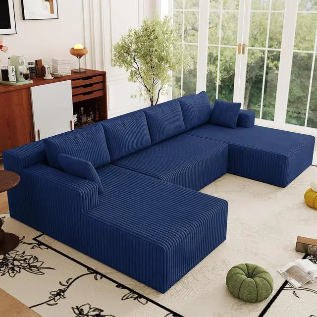 Main image of 124" Cloud Sectional Couch,Modern U-Shaped Boneless Couch with Deep Seat,Comfy Corduroy 4-Seater Sofa,Memory Foam Sofa for Living Room,No Assembly Required (Blue)