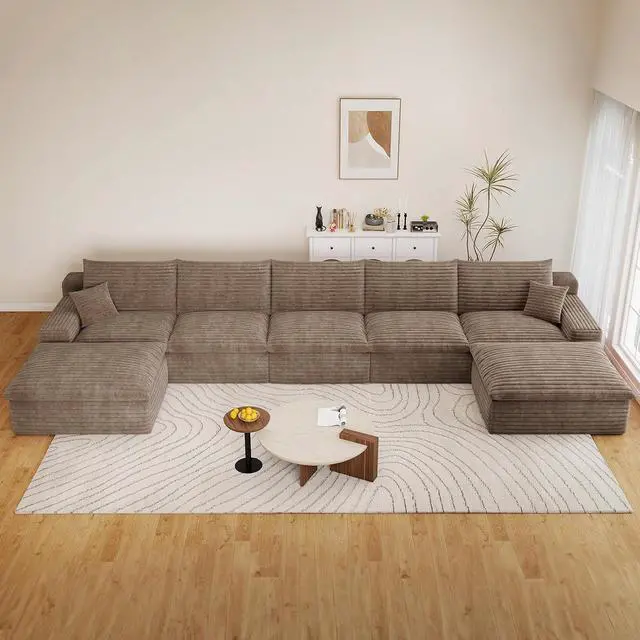 Alt view image 4 of 7 - 165" Oversized Cloud Sectional Couch with U-Shaped Chaise,5-Seater Corduroy Viral Boneless Sofa with Ottoman,Memory Foam Couches in a Box with Deep Seat for Living Room,No Assembly Required, Camel